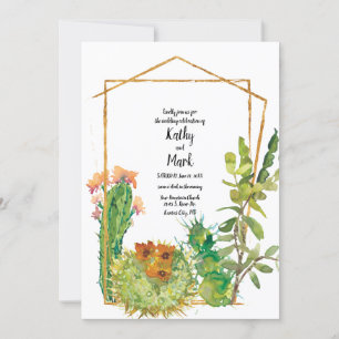 Invitation Cactus de désert fleuri Mariage géométrique