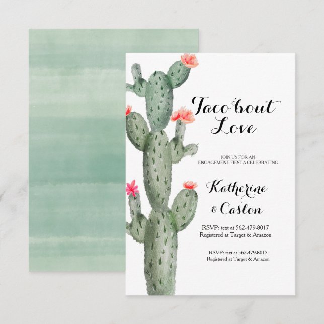 Invitation Cactus de la fête de fiançailles vertes succulente (Devant / Derrière)