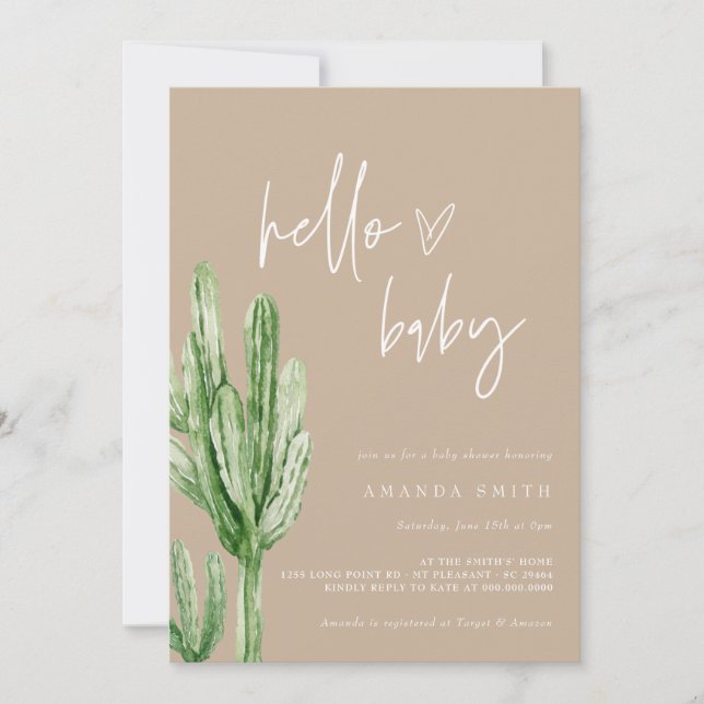 Invitation Cactus Désert neutre de genre Bonjour Baby shower  (Devant)