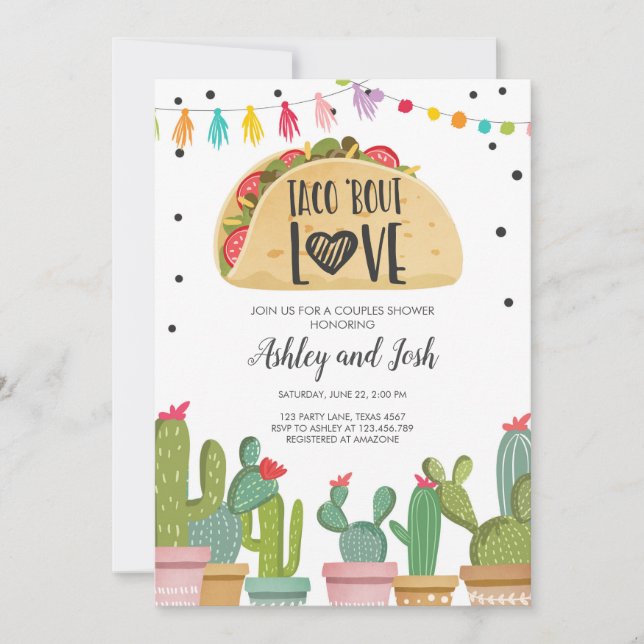 Invitation Cactus d'invitation de douche de couples de fiesta (Devant)