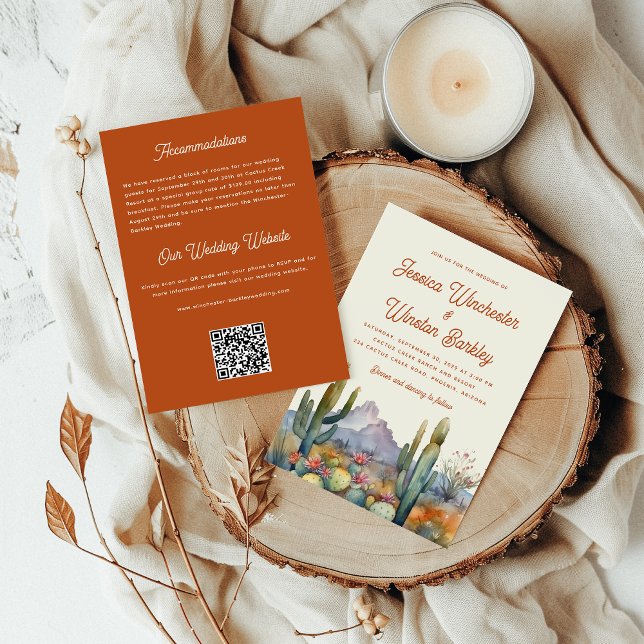 Invitation Cactus du désert de Terracotta moderne (Modern Dessert All in One Wedding Invitation)