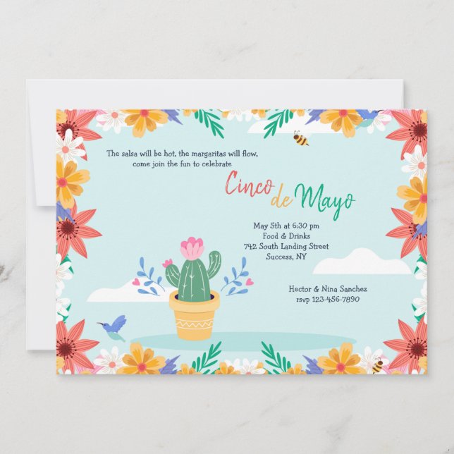 Invitation Cactus en fleurs Cinco de Mayo  (Devant)