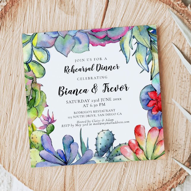 Invitation Cactus et succulents dîner de répétition aquarelle (Créateur téléchargé)