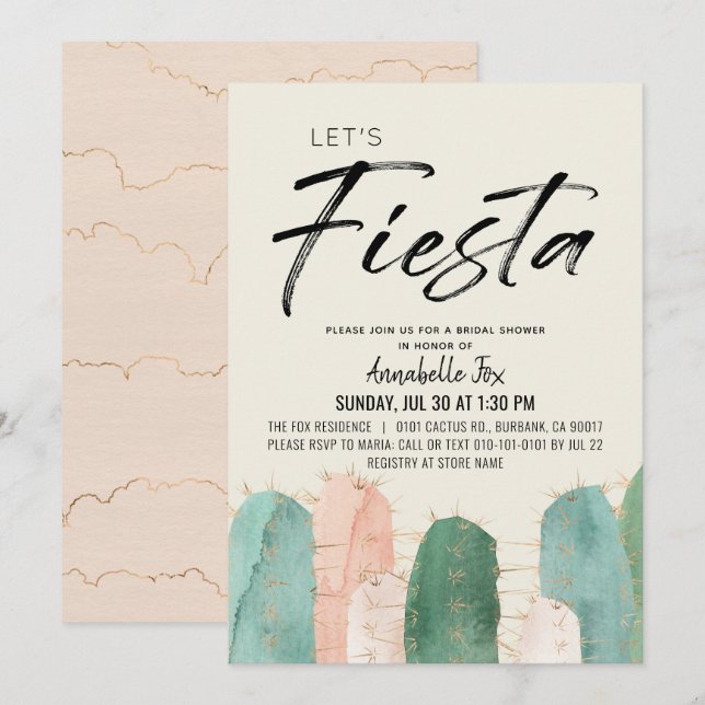 Invitation Cactus Fiesta Fête des mariées rose (Devant / Derrière)