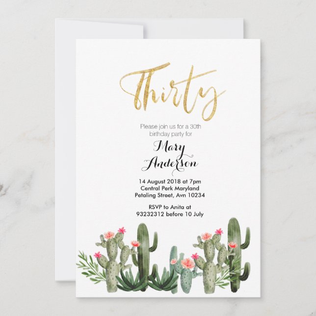 Invitation Cactus Fiesta Floral Trente-dixième anniversaire  (Devant)