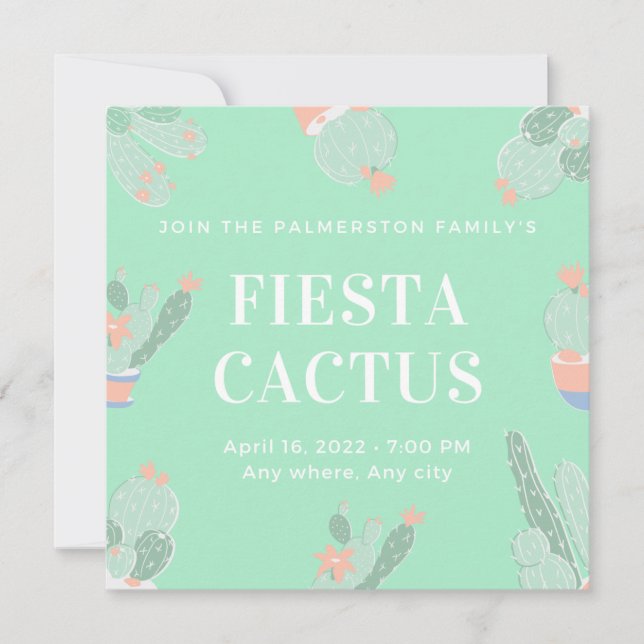 Invitation Cactus Fiesta Personnalisé Modifiable Succulent (Devant)