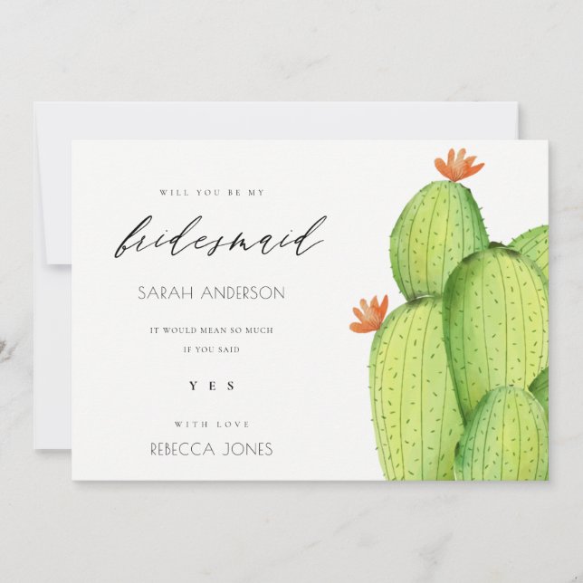 INVITATION CACTUS FLEUR DÉCORÉE À L'AQUARELLE VERTE DEMOISELL (Devant)