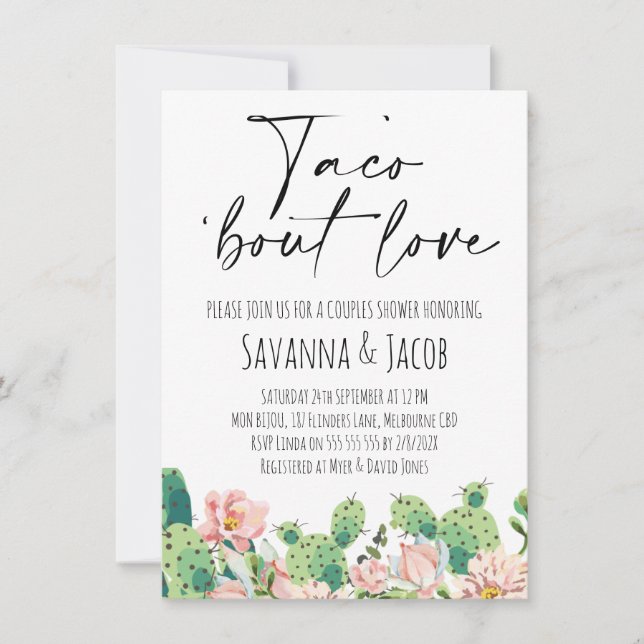 Invitation Cactus Fleurissant Taco 'bout Love Couple Shower (Devant)
