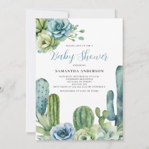 Invitation Cactus Floral  Baby Shower  