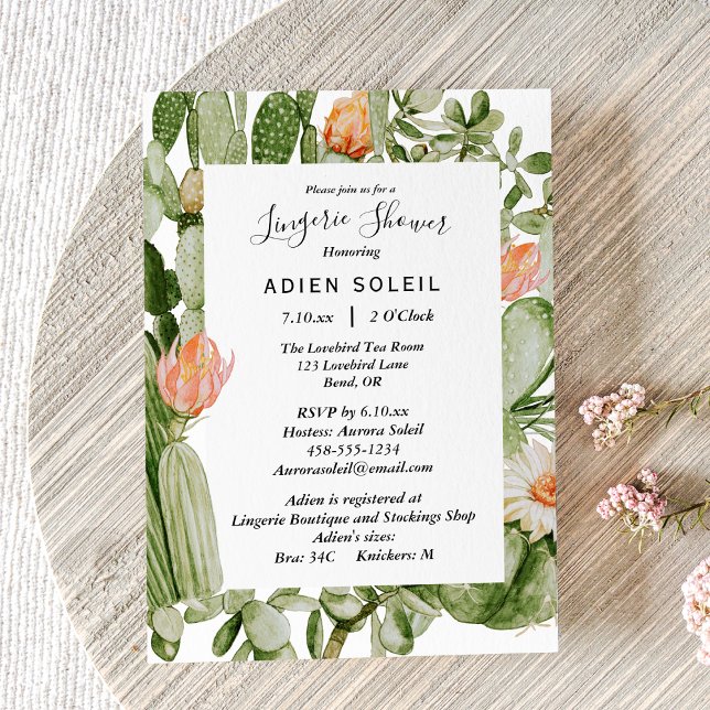 Invitation Cactus Floral Desert Mariage Lingerie Douche (Créateur téléchargé)
