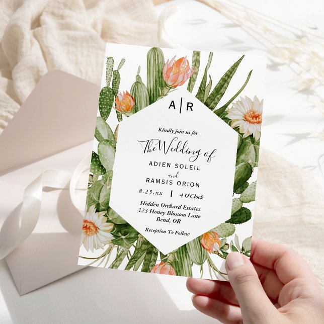 Invitation Cactus Floral Desert Monogram Mariage (Créateur téléchargé)