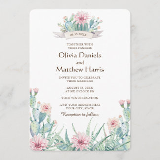 Invitation Cactus floral et succulent. Mariage botanique