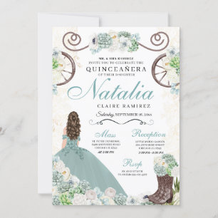 Invitation Cactus Floral Mint Green Western Charra Quinceaner