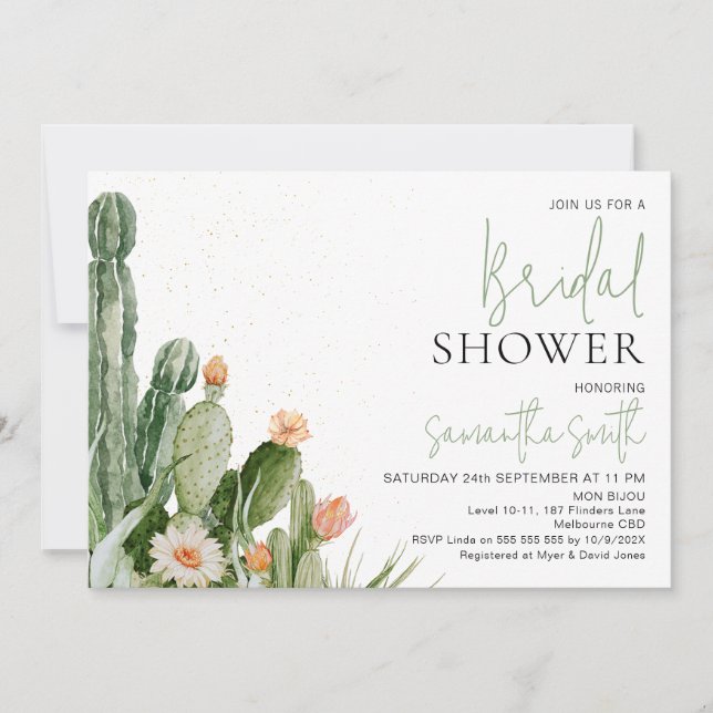Invitation Cactus Floral Orange Blanc Fête des mariées Succul (Devant)