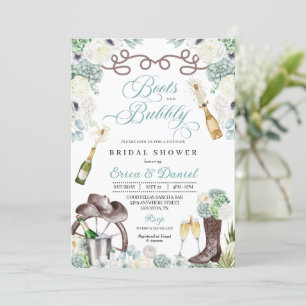 Invitation Cactus Floral Western Boots & Bubbly Fête des mari