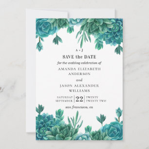Invitation Cactus floraux aquarelle pour mariage bleu