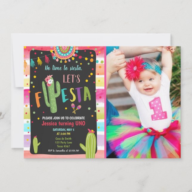 Invitation Cactus mexicain 1er Fête Anniversaire (Devant)