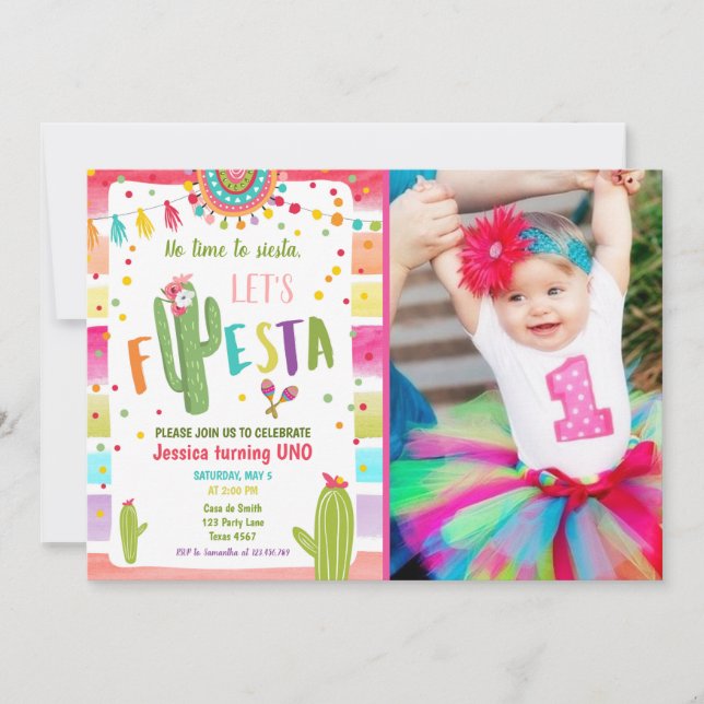 Invitation Cactus mexicain 1er Fête Anniversaire (Devant)