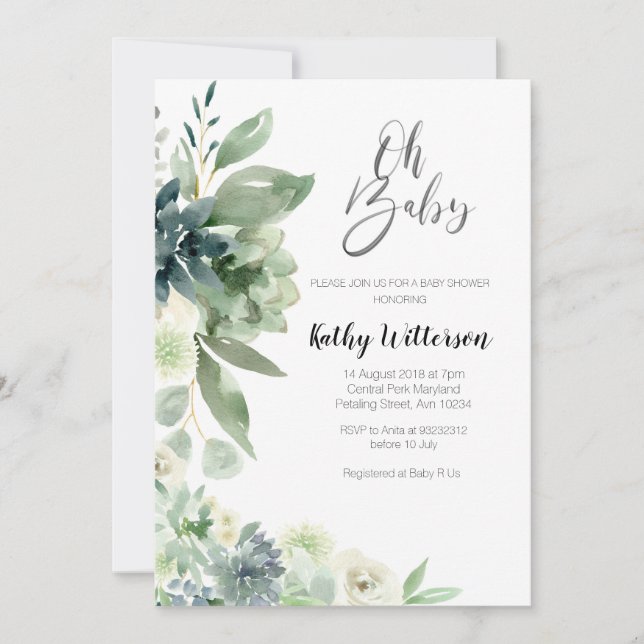 Invitation Cactus minimaliste Baby shower moderne Garçon fill (Devant)