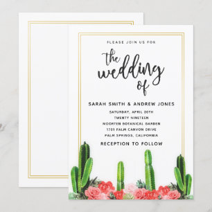 Invitation Cactus moderne, Mariage Succulent et Floral