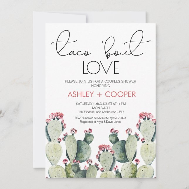 Invitation Cactus moderne Taco 'bout Love Couples Douche (Devant)