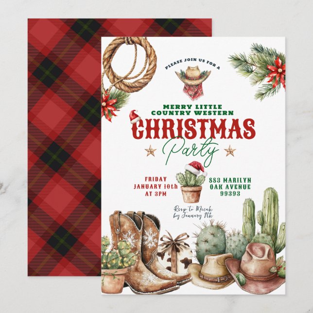 Invitation Cactus Noël Paid Western Christmas Party (Devant / Derrière)