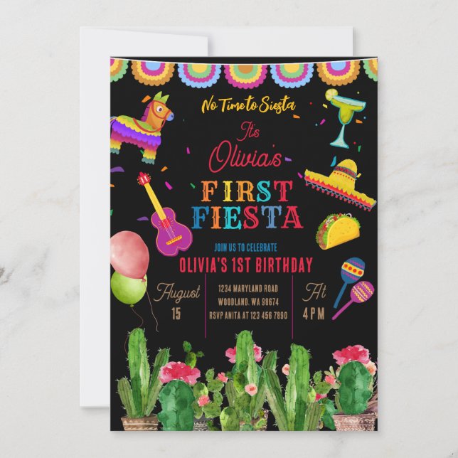 Invitation Cactus Pas Le Temps De Siesta 1er Anniversaire Fil (Devant)