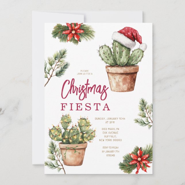 Invitation Cactus Père Noël Mexicaine Cactus Fête de Noël d'h (Devant)