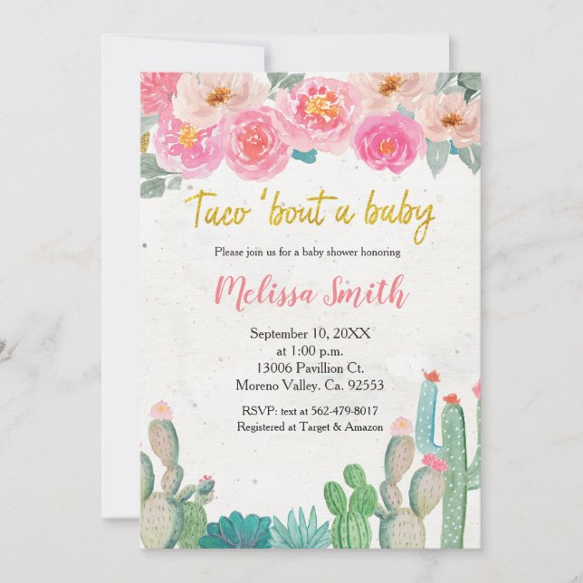 Invitation Cactus rose Baby shower floral Taco Bout Baby (Devant)