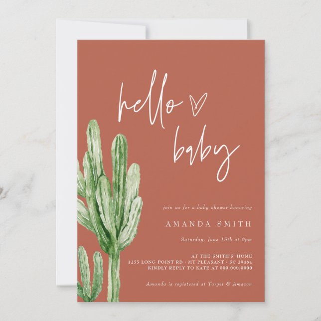 Invitation Cactus Sexe Désert Neutre Bonjour Baby shower Inv (Devant)