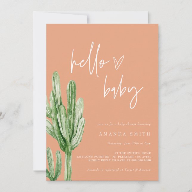 Invitation Cactus Sexe Désert Neutre Bonjour Baby shower Inv (Devant)