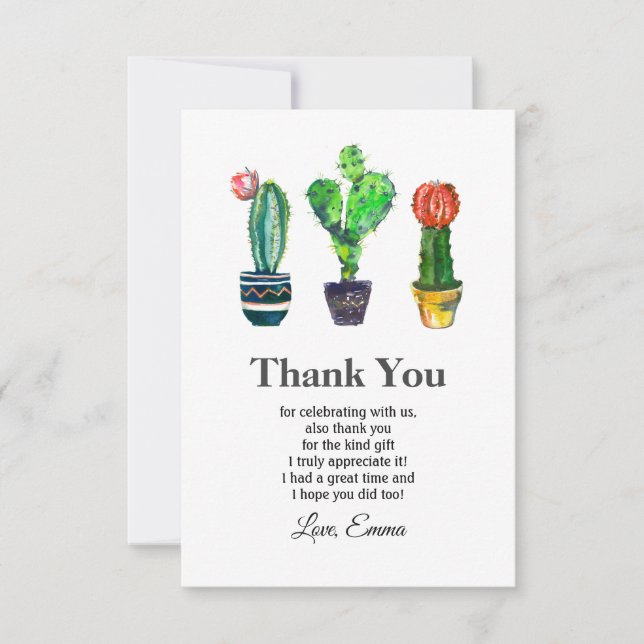 Invitation cactus, succulent, aquarelle, fiesta, merci (Devant)