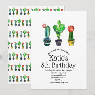 Invitation cactus, succulent, aquarelle, fiesta, mexicaine,