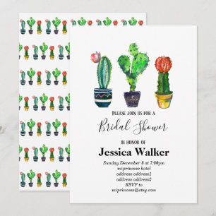 Invitation cactus, succulent, aquarelle, fiesta, mexicaine,