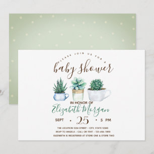 Invitation Cactus Succulent Aquarelle Points Baby Shower