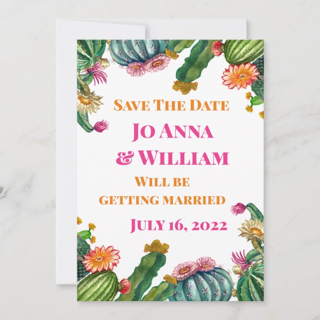 Invitation Cactus Succulent Enregistrer La Date Mariage (Devant)