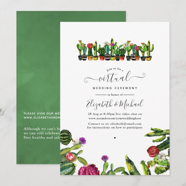 Invitation Cactus Succulents Fiesta Mariage virtuel en ligne (Devant / Derrière)