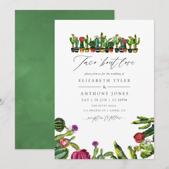 Invitation Cactus Succulents Mariage Fiesta (Devant / Derrière)