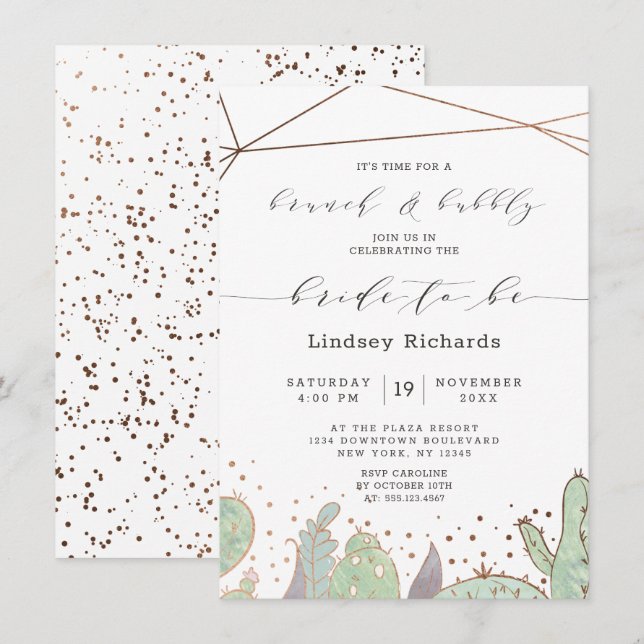 Invitation Cactus Succulents Terrarium Brunch & Bubbly Douche (Devant / Derrière)