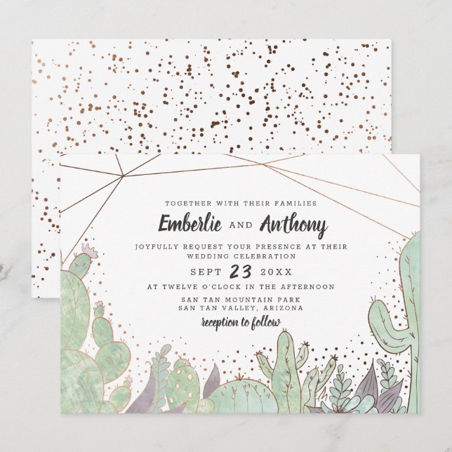 Invitation Cactus & Succulents Terrarium géométrique Mariage (Devant / Derrière)