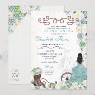 Invitation Cactus vert menthe Western Charro Horse Quinceañer