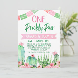 Invitation Cactus vert rose Un Prickly Pair Anniversaire