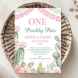 Invitation Cactus vert rose Un Prickly Paire 1er Anniversaire