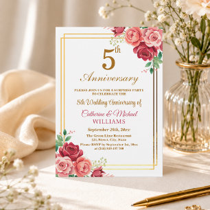 Invitation Cadeau 5ème Anniversaire de Mariage Cadre Doré Fêt