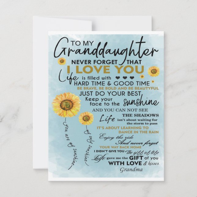 Invitation Cadeau à ma petite-fille, Cadeau d'anniversaire de (Devant)
