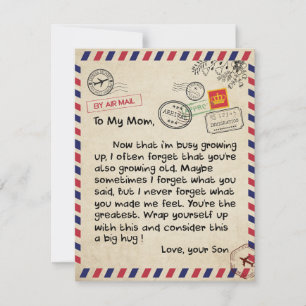 Invitation Cadeau à mon fils, maman et fils, lettre d'amour à