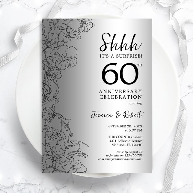 Invitation Cadeau Argent Diamant 60e Anniversaire (Créateur téléchargé)