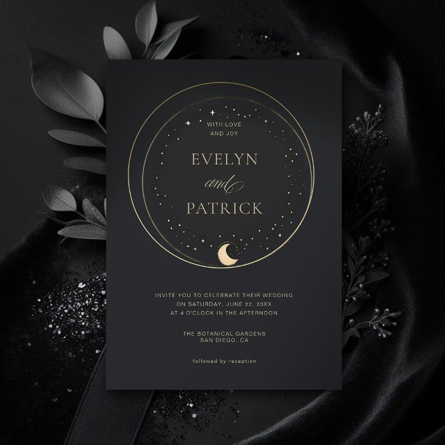 Invitation Cadeau céleste Moody Marine Elégant Mariage modern (celestial wedding invitation elegant modern frame watercolor moon stars sky moody dark)