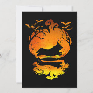 Invitation Cadeau Chien Corgi Silhouette Citrouille Hallowe