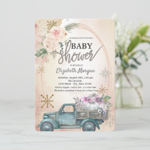 Invitation Cadeau de bébé Truck à citrouilles, Fleurs, Flocon
